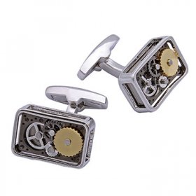 Cufflinks - Gears Rectangular Rhodium