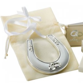 Amore Silver Plated Horse Shoe with Icon, Crystal and Ribbon