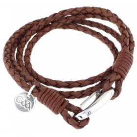 Stainless steel double wrap BROWN leather wristband with GAA tag.