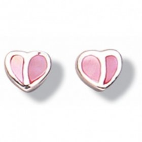 Jo for Girls Pink Mother of Pearl Sterling Silver Heart Earrings
