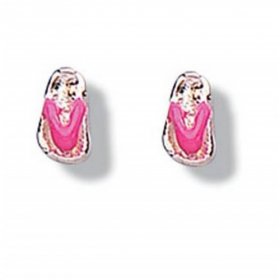 Jo for Girls Sterling Silver Pink Enamel Flip Flop Earrings 