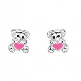Jo for Girls Sterling Silver Cute Pink Heart Teddy Stud Earrings