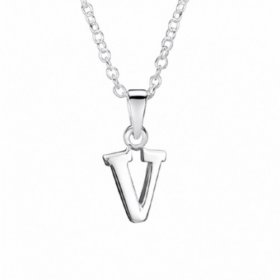 Jo for Girls Sterling Silver Letter V Pendant on 14” Chain