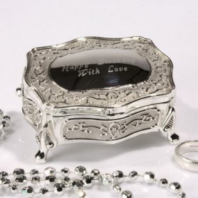 Sophia Gift Boxed Silver Plated Oblong Trinket Box with feet