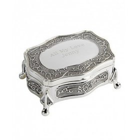 Sophia Gift Boxed Silver Plated Oblong Trinket Box with feet
