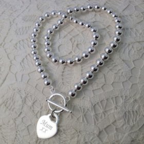 Silver Plated Bead Necklace with Silver Plated Heart