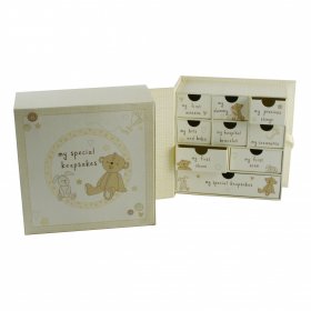 Button Corner Paperwrap Book Keepsake Box with Drawers