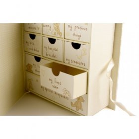 Button Corner Paperwrap Book Keepsake Box with Drawers