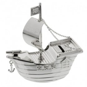 Bambino Silver Plated Money Box - Pirate Ship