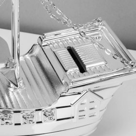 Bambino Silver Plated Money Box - Pirate Ship