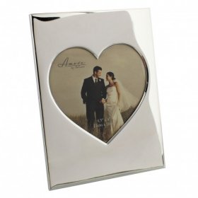 Amore Shiny Silver Plated Photo Frame Heart Insert 4.5" x 4"