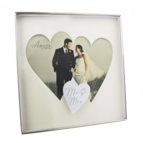 Amore Silver Plated Wedding Box Frame - Twin Heart -  Mr & Mrs