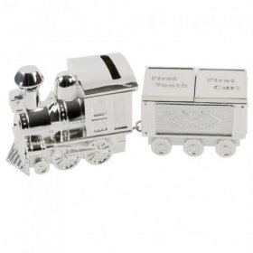 Silver Plated Train Money Box with carriage for First Tooth & First Curl