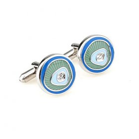 Cufflinks - Blue Green Round Lively Stripes