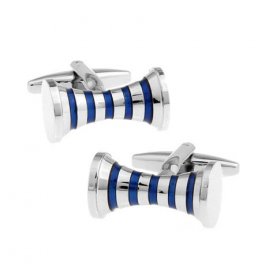 Cufflinks - Blue Stripes Textured Cylinder
