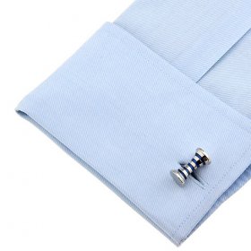 Cufflinks - Blue Stripes Textured Cylinder