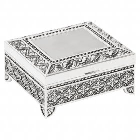 Sophia Silver Plated Square Trinket Box with Feet - Art Deco 