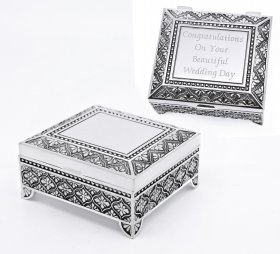 Sophia Silver Plated Square Trinket Box with Feet - Art Deco 