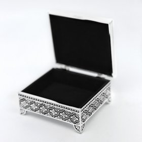 Sophia Silver Plated Square Trinket Box with Feet - Art Deco 