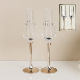 Amore Straight Champagne Flutes - Bride & Groom