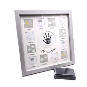 Baby 12 Month Keepsake Photo Frame With Hand Print and Ink