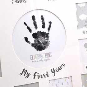 Baby 12 Month Keepsake Photo Frame With Hand Print and Ink