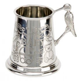 Baby Mug - Pewter with Stork Handle Mug - GIFT BOXED