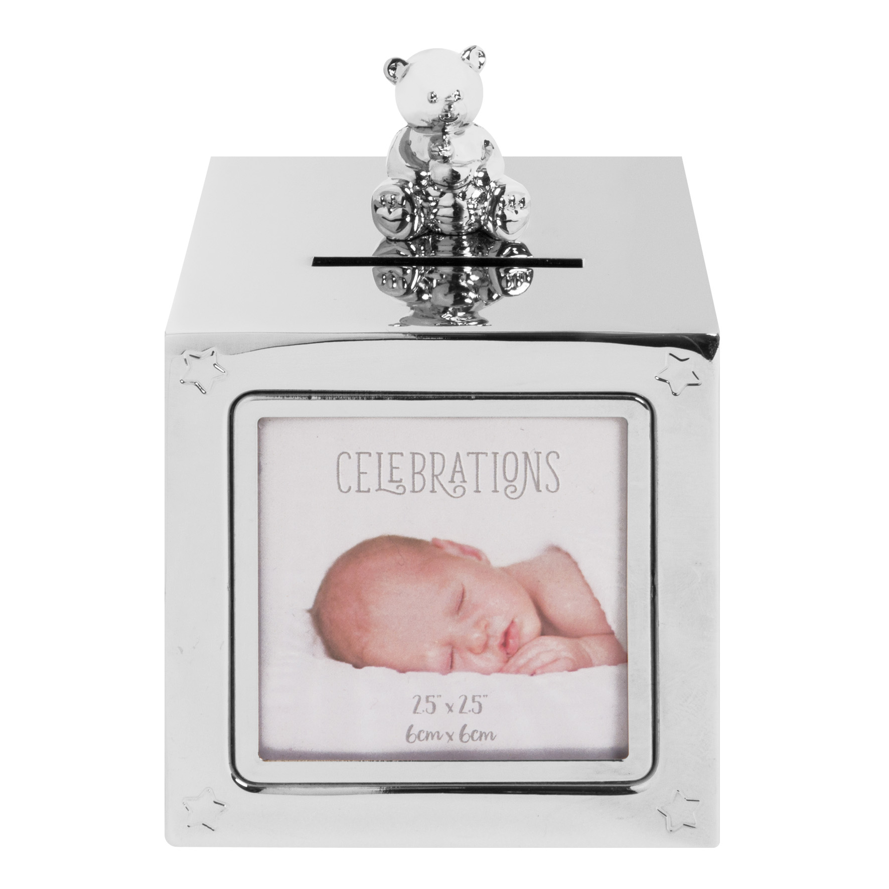 silver teddy bear money box