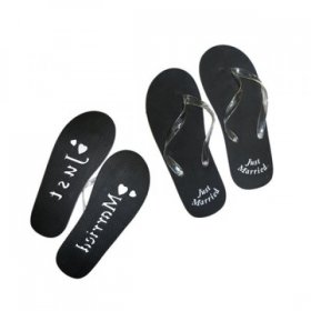 Mens Black Just Married Flip Flops - Two sizes