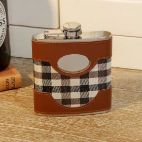 6oz Chequered Faux Leather Hip Flask