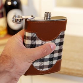 8oz Chequered Faux Leather Hip Flask & Shot Glass