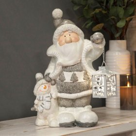  Large Snowman & Santa Claus LED Light Up Lantern Ornament 40cm