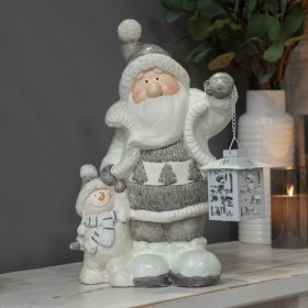  Large Snowman & Santa Claus LED Light Up Lantern Ornament 40cm