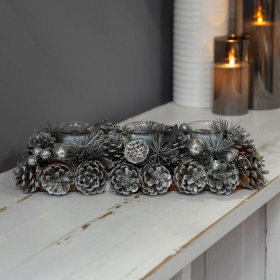  Silver Pinecone Triple Tealight Holder Centrepiece