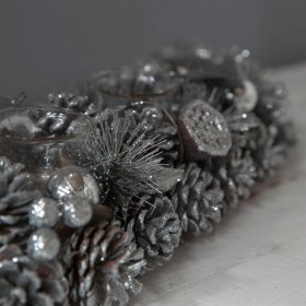  Silver Pinecone Triple Tealight Holder Centrepiece