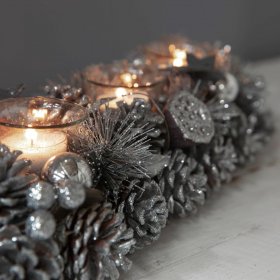  Silver Pinecone Triple Tealight Holder Centrepiece