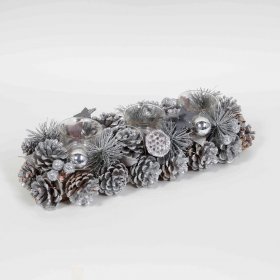  Silver Pinecone Triple Tealight Holder Centrepiece