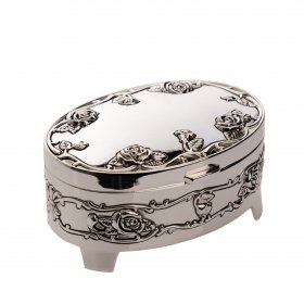 Oval Silverplated Trinket Box With Rose Design