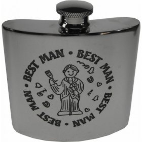 Hip Flask - Best Man, Kidney shaped pewter flask 4oz