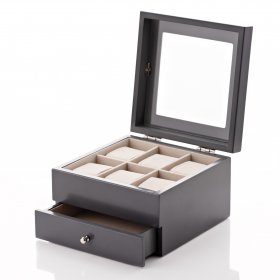 Harvey Makin Grey Watch Box 6 Compartments 1 Drawer