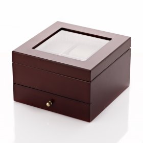 Harvey Makin Walnut Brown Watch Box 6 Compartments 1 Drawer