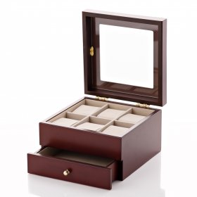 Harvey Makin Walnut Brown Watch Box 6 Compartments 1 Drawer
