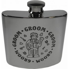 Hip Flask - Groom, Kidney shaped pewter flask 4oz